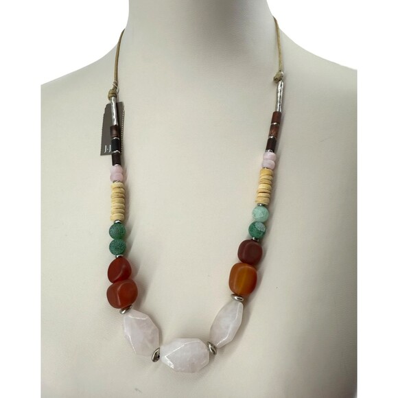 J. Jill Beaded Necklace Island Delight Red Agate Pink Rose Quartz Adjustable NWT - Picture 9 of 11